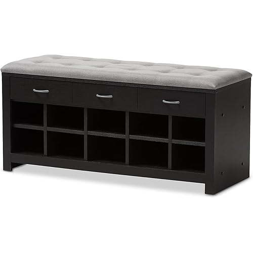 Baxton Studio Modern Shoe Storage Bench, Light Grey and Espresso Brown (143-8079-HiT)