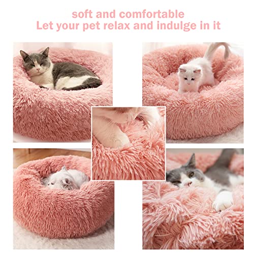 Nepfaivy Calming Dog Cat Donut Bed, 23.6in Fluffy Plush Puppy Kitten Cuddler Round Bed - Image 4