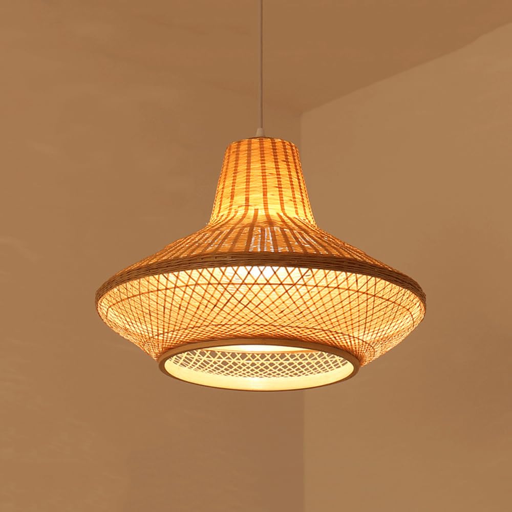 CHUNGYANG Creative Teahouse Pendant Light Chinese-Style Bamboo Chandelier With Adjustable Suspension Line Natural Bamboo Wicker Lampshade Lighting Fixture For Dining Living Room Entryway Corridor Foye