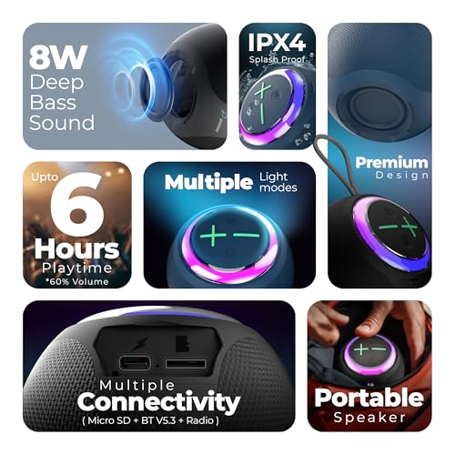 Pebble Boom 8W Bluetooth Speaker | Deep Bass | RGB LED | Bluetooth 5.3 | Voice Assistant | TWS Connectivity | 6 Hours Battery | Stylish Premium Design view 2