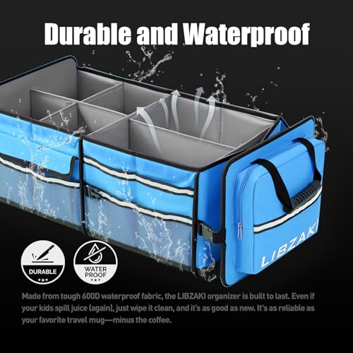 Image of LIBZAKI Oversize 4 in 1 Car Trunk Storage Organizer, Multi Compartment Collapsible Trunk Storage Box with Cooler Bag for Car Truck SUV-Light Blue