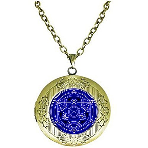 Full Metal Alchemist Transmutation Blue Circle Locket Necklace Full Metal Blue Alchemist Pendant Full Metal Blue Alchemist Glass Dome