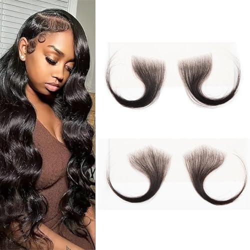 4 Pcs Fake Baby Hair Edges HD Lace Strips Hairlines for Black Women,Natural Human Hair Edges Reusable Invisible Lace Hairline Handmade