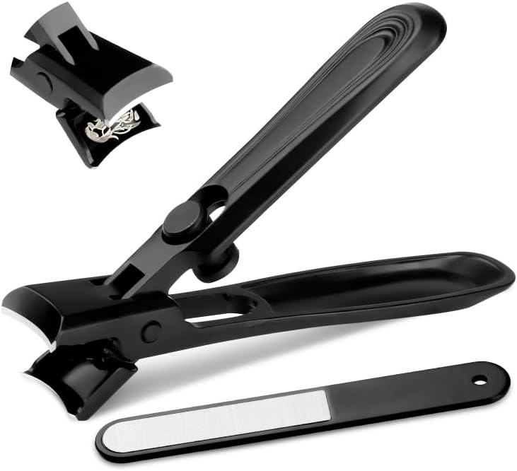 LINFOX German Nail Clippers Adult, Fingernail Clipper Ultra Sharp Sturdy Heavy Duty, Wide Jaw Anti Splash Lock Design, Professional Nail Cutter Premium Stainless Steel for Men, Woman, Seniors Black