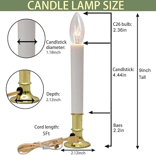 Miniatura 7 de GOOTHY Velas eléctricas para ventana con base chapada en níquel, lámpara de velas de Navidad con bombilla transparente C26, encendidoapagado,