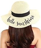 Brook + Bay Foldable Beach Hats for Women-Floppy Sun Hats, Roll up Straw Hats for Summer Vacation, Hello Sunshine -Yellow