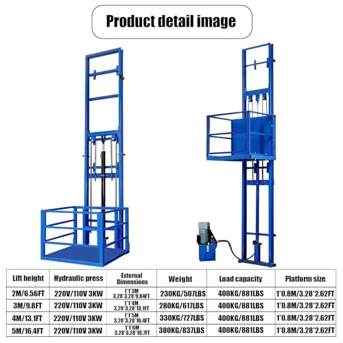Hydraulischer Frachtaufzug 1 Tonne, 5M vertikaler Frachtaufzug, industrieller Materialaufzug mit drahtloser Fernbedienung, Hochleistungsstahlplattform für Lagerfabrik-Beladungsentladung