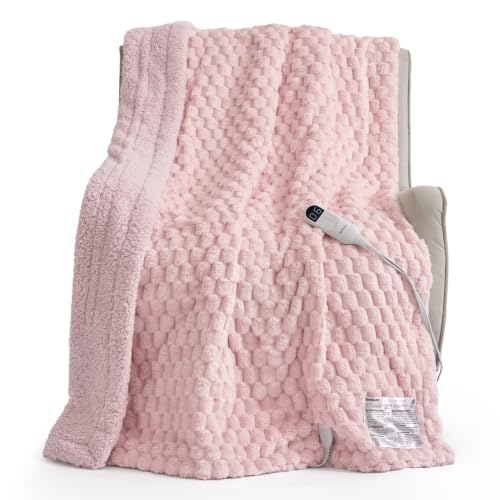 Image of Bedsure Heated Blanket Throw XL, Pink Bubble Pattern Electric Blanket