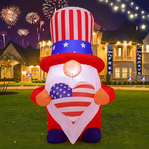 GOOSH 5 FT 4th of July Inflatables Outdoor Decorations Patriotic Independence Day Blow Up Inflatables Gnome Decor with LED Lights for Holiday Celebration Party Yard Garden Lawn