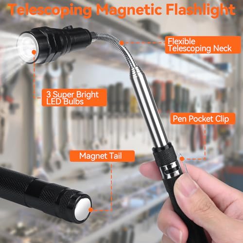 3-Piece Magnetic Pickup Tool Set – Father’s Day Gifts for Dad, Telescoping Flashlight with Flexible Magnetic Tip, Foldable Parts Tray for Screw Retrieval, Cool Gadget for DIY Dad, Husband, Mechanic by Preciva - Used condition - Image 2