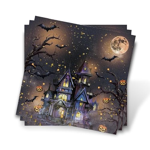 48 Stück halloween servietten, Schlosshalloween deko, tischdeko Fledermaus, halloween geschirr zubehör Feiertage