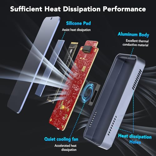 Caja externa para SSD M.2 NVMe con ventilador de enfriamiento miniatura 5