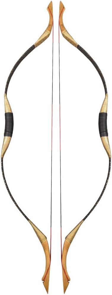ZSHJGJR Archery Traditional Longbow Hunting Recurve Bow One Piece Wood Horsebow Right Left Handed 25-55lbs for Outdoor Shooting