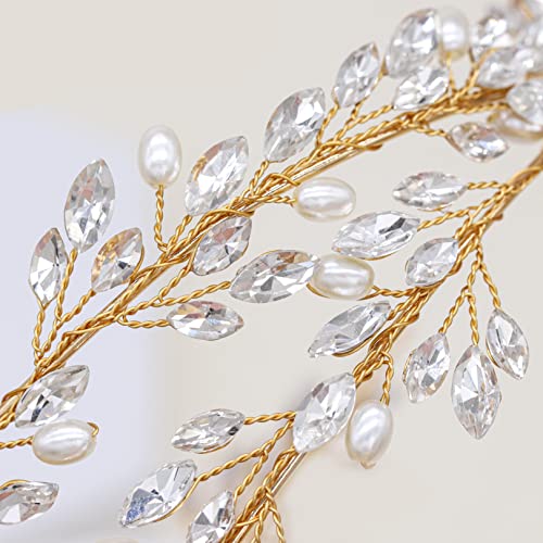 Oriamour Bridal Crystal Headbands Double Layer Wedding Headdress Gold Wedding Headpieces For Women (Gold) by Oriamour - Image 5