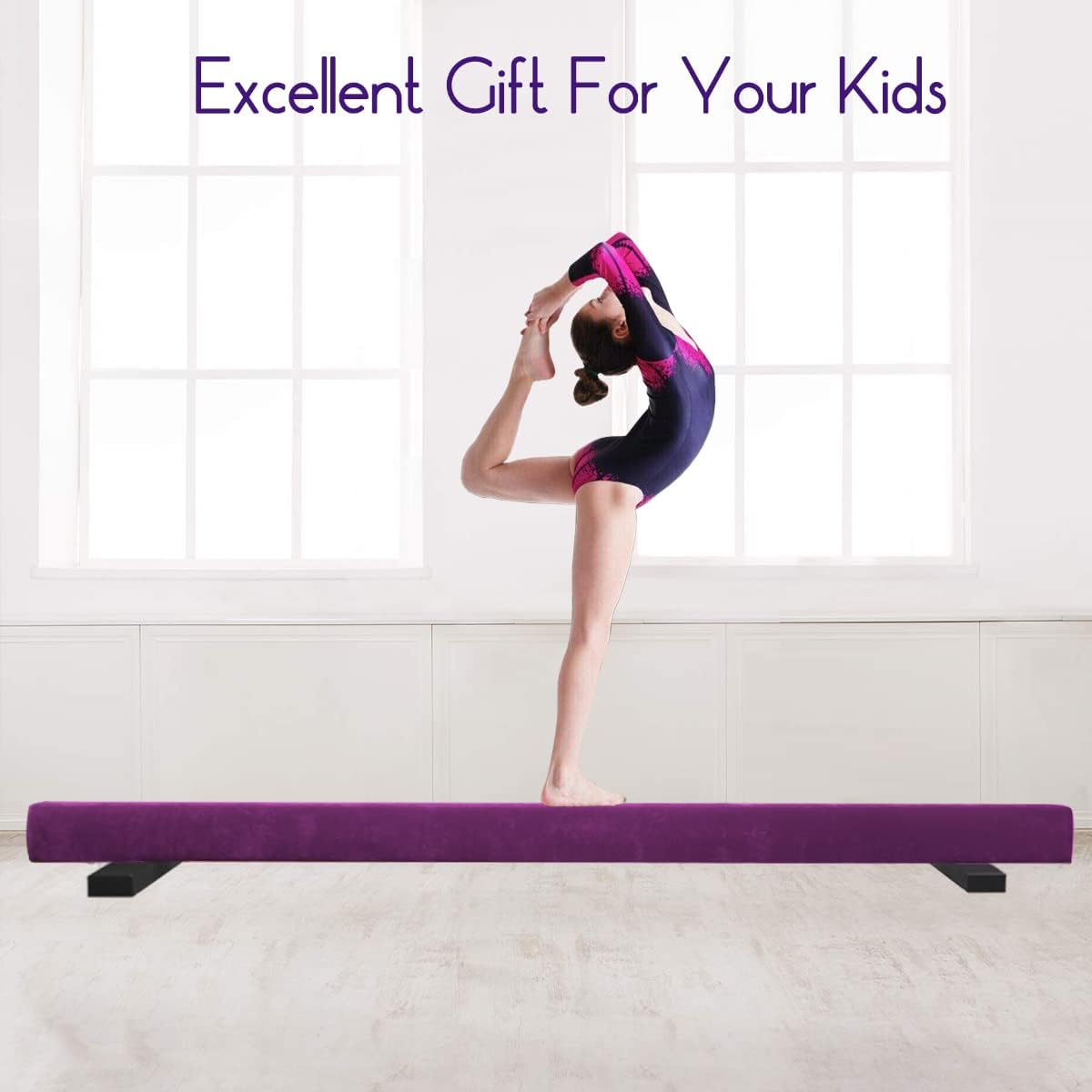 86 York Adjustable Balance Beam Gymnastic Equipment for Home Kids Practice 7.2 FT Long, Gymnastics Beam for Children Girls Gym Training, High and Low Floor Beam with Legs(Purple)