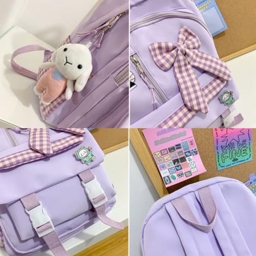 Kawaii Backpack with Cute Bin Accessories Plush Pendant Kawaii Multi-layer Large Capacity Backpack Lovely Backpack (pink)4