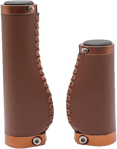 Empuñaduras de mango de bicicleta de 135/3.740 in de largo y corto agarre antideslizante de cuero de microfibra de PVC, ergonómico, cosido a mano,