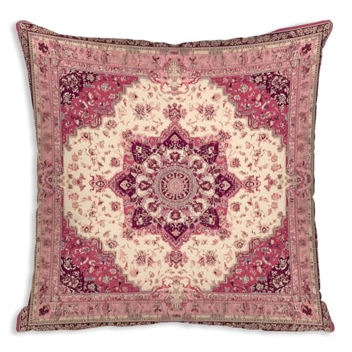 DWSHX Bohemian Vintage Ethnic Pattern Pillow Covers, Boho Throw Pillow Cover, Printed Carpet Pattern Decor Double Sided Square Pillowcase for Living Room Farmhouse Sofa Home (Pink, 18x18inch)