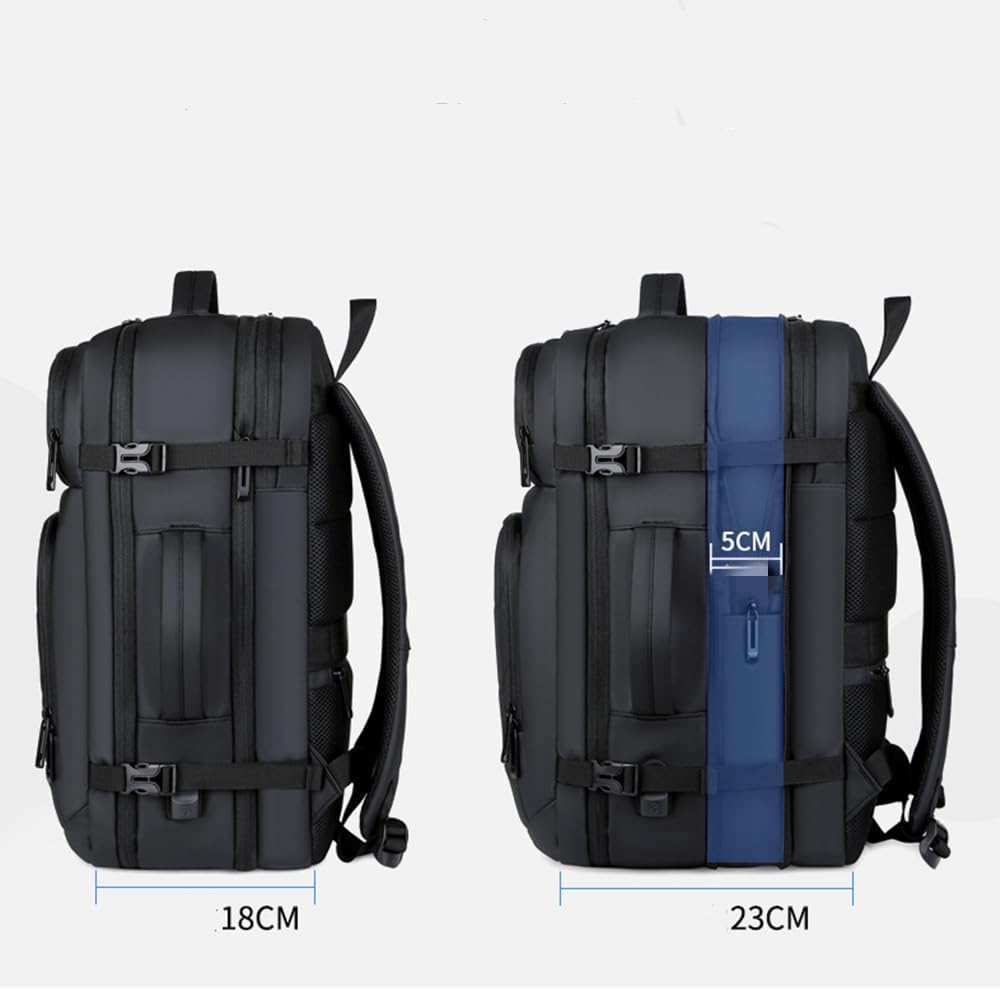 Expandable Business Travel Backpack for Men, Waterproof Multi-Functional Laptop Bag with USB Charging Port, Durable and Lightweight, Fits 15.6-Inch Laptops, Black