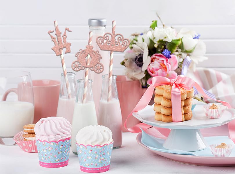 24 pitillos de papel con corona princesa brillo miniatura 4