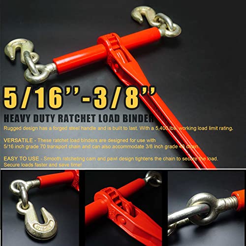Image of 5 /16 inch-3 /8 inch Ratchet Chain Binder,Drop Forged Ratchet Type Load Binders with 5,400Lbs,with Grappling Hook,Use with 5 /16 inch.G70 or 3 /8in.G43 Chain,Tie Down Heavy Loads to a Truck or Flatbed Trailer