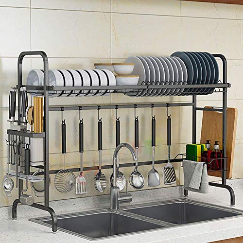Over Sink Geschirrkorb Küche, rostfreies Abtropffläche Regal Aufbewahrungsschalter Organizer Edelstahl Geschirrtrockner Schwarz 53cm (21inch)