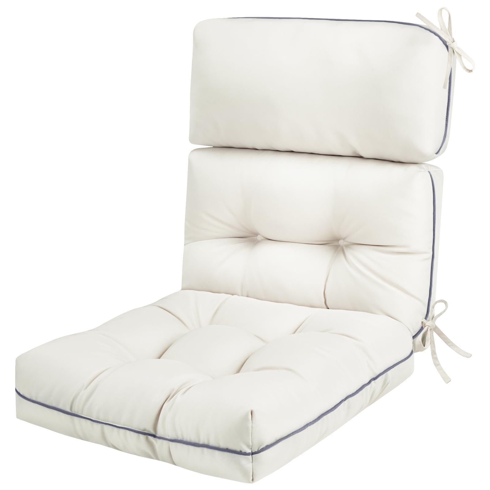 TaiBest Outdoor High Back Chair Cushion Waterproof Replacement Patio Cushion with Memory Foam and Ties for Adirondack & Rocking Chair (Cream)