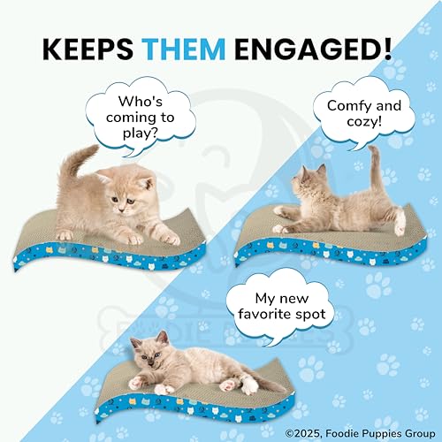 Image of Foodie Puppies Reversible Cat Scratcher Pad with Catnip for Cats & Kittens - (Wave Scratcher, 44 x 22 x 8.5 cm) Durable Corrugated Cardboard Scratch Board, Furniture Protection, Play, Rest & Claw Care