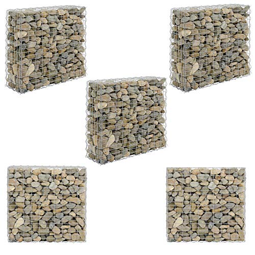 [pro.tec] 5x Gabion Stone Wire Basket Outdoor Metal Basket Cage Wire Galvanized Iron 100x30x90cm