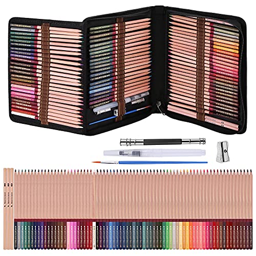 Limous Crayons de Couleurs Aquarellables, Ensemble de 72 crayons avec porte-crayon, pinceau, porte-plume et étui à fermeture Éclair, idéal pour le coloriage, les mélanges, les dégradés et les dessins
