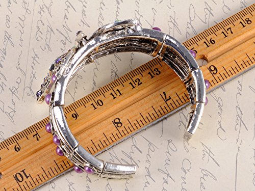 Alilang Antique Silvery Tone Iridescent Aurora Borealis Purple Rhinestones Butterfly Cuff Bracelet3