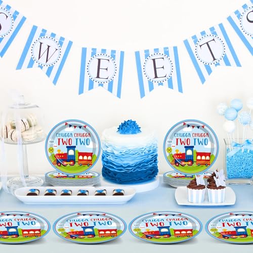 Image of Qyeahkj 48 Pcs Chugga Chugga Two Two Party Plates Train Disposable Paper Plates 2nd Trains Birthday Party Plates Supplies Decorations Favors for Kids Baby Shower