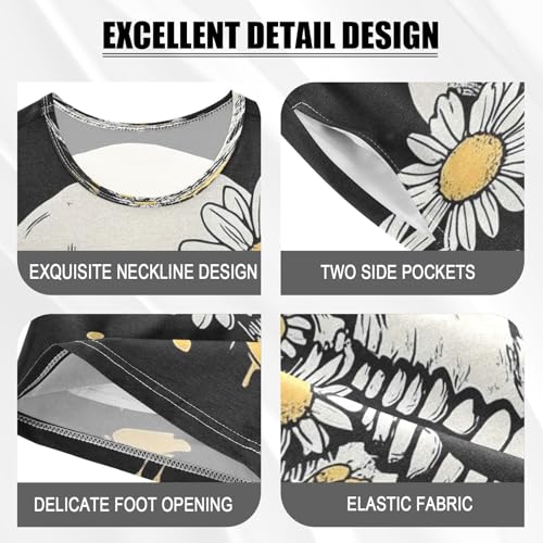 senya Short Sleeve Pajamas Sets Summer Cotton Sleepwear Skull Whie Daisies4