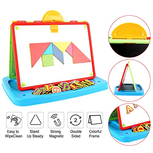 deAO Kinderkunst tekening, Doodle tafelblad 2in1 dubbelzijdige planken - schoolbord en magnetisch whiteboard met krijt… - Afbeelding 5