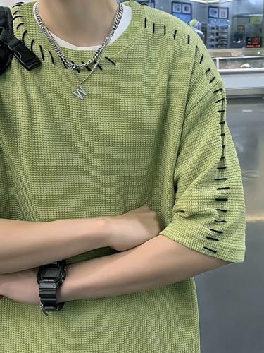 OYOANGLE Men's Half Sleeve Drop Shoulder Crew Neck Oversized Streetwear T Shirt Tee Tops3