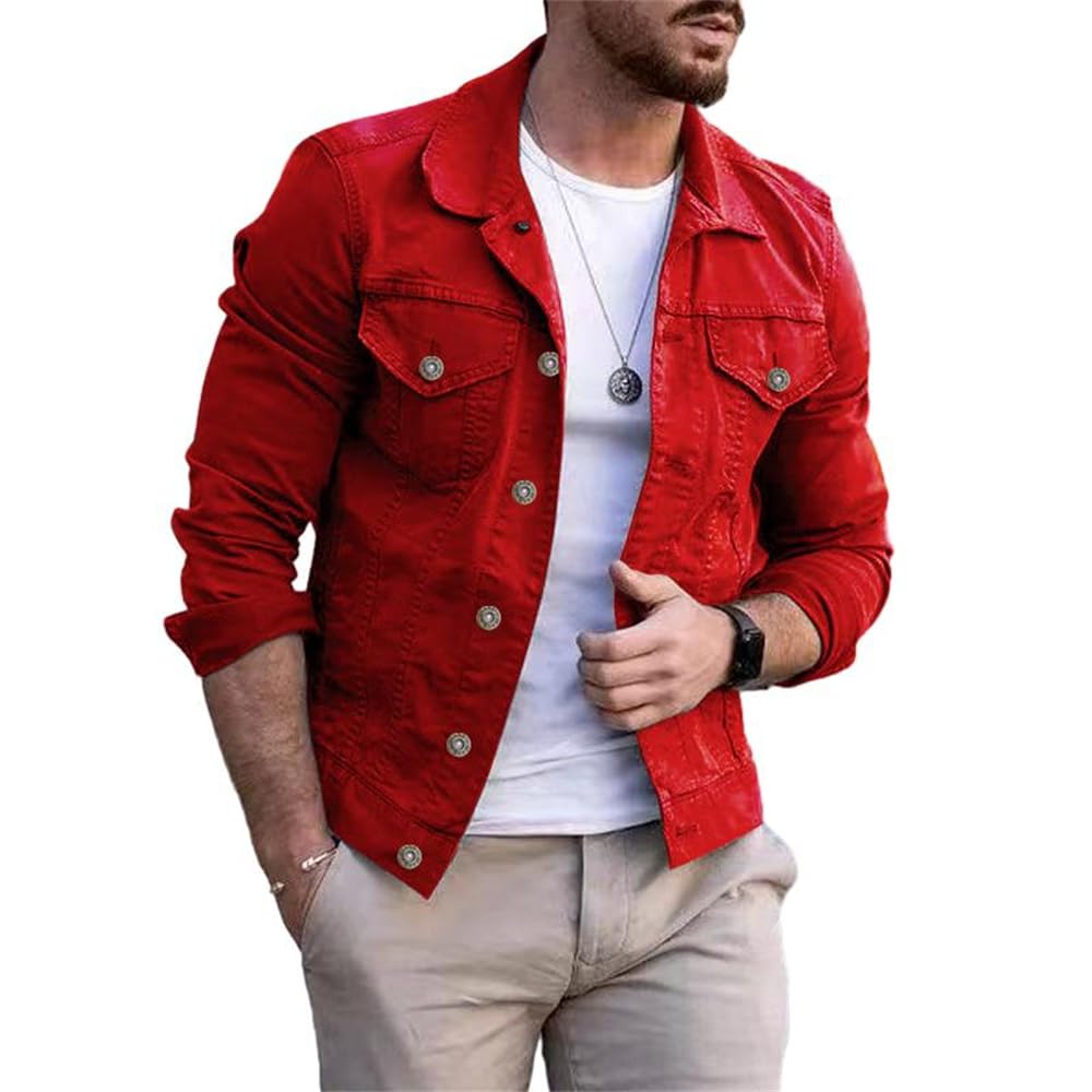 Men Casual Jacket Slim Fit Lapels Long Sleeve Jacket Spring Autumn Men Transition Jacket Pocket Decoration Solid Color Jacket Urban British Style Men Work Jacket
