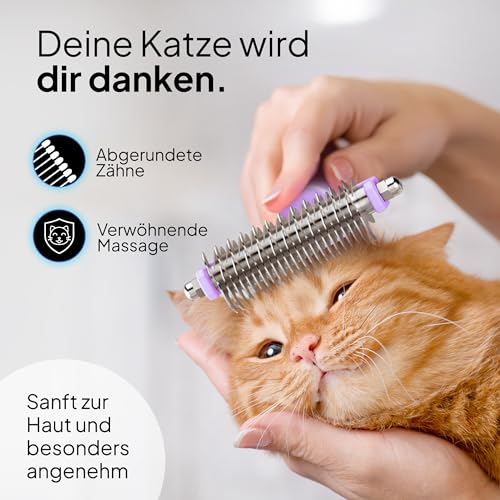 Pretty Paw ® Katzen Bürste für schonende & präzise Haarentfernung I Geeignet als Katzenbürste Langhaar & Katzenbürste Kurzhaar gegen Verfilzungen I Angenehm massierende Unterfellbürste Katze