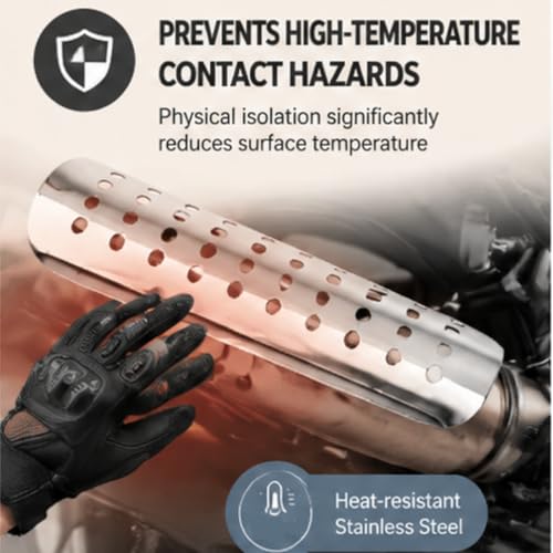 Image of Keenso Motorcycle Exhaust Heat Shield,Universal Motorcycle Heat Guard Cover with 2 Stainless Steel Clamps for 50mm-70mm Pipe Diameter(Silver)