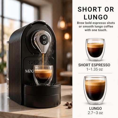 Image of Mixpresso espresso coffee machine for capsules compatible with Nespresso, programmable single serve coffee maker for espresso capsules, Italian high pressure pump 19 bar high