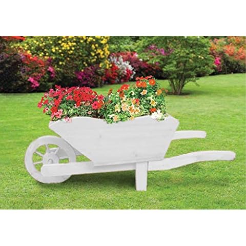 groundlevel Farmyard Wooden Wheel Barrow Planter/Flower Pot - Vintage White Wood Cover
