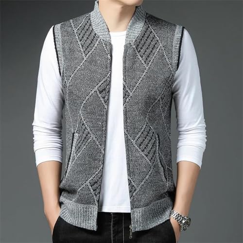 Men's Stand Collar Zip Up Knit Sweater Vest Casual Soft Warm Sleeveless Textured Pattern Waistcoat2