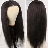 Human Hair Wig 150% Density 360 Lace Front Wig with Baby Hair Yaki Virgin Peruvian Human Hair Wigs Pre Plucked 360 Lace Frontal Wig for Black Women Yaki Straight 360 Lace Front Wig 14'