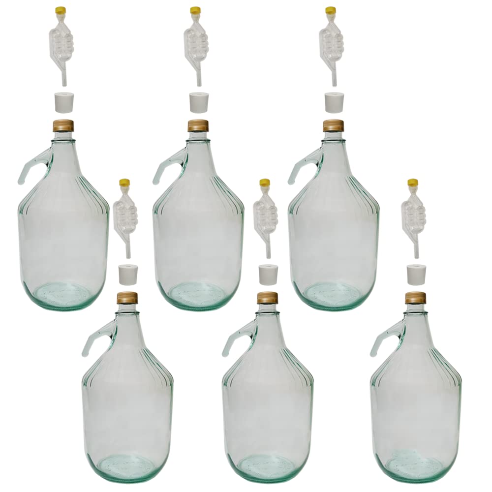 DIAH DO IT AT HOME 6 x 5L Glass Demijohns with Handles - Complete Winemaking Kit with Screw Caps, S-Type Airlocks & Rubber Bungs - 1 Gallon Carboys for DIY Cider, Wine & Mead