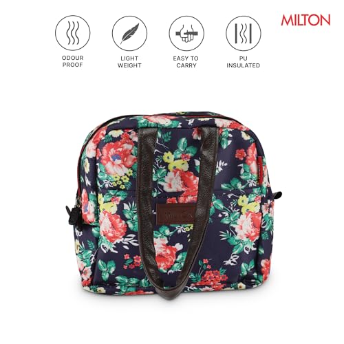 Image of MILTON Floral Lunch Bag I Design Tiffin Bag for Office for Men, Women I Eco Friendly, Spacious, Durable I 2.5 L I Navy Blue