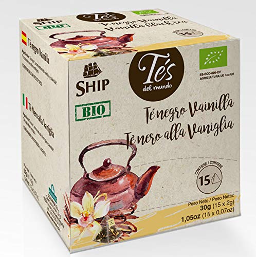 Ship - Té Negro de Vainilla Bio - Caja de 15 Pirámides - Aporta Energía - Grandes Propiedades Antioxidantes y Diuréticas - Sabor Dulce - Efecto Saciante