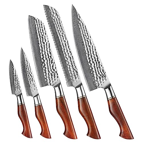 Set Cuchillos Cocina 5 Piezas Acero Damascado Base