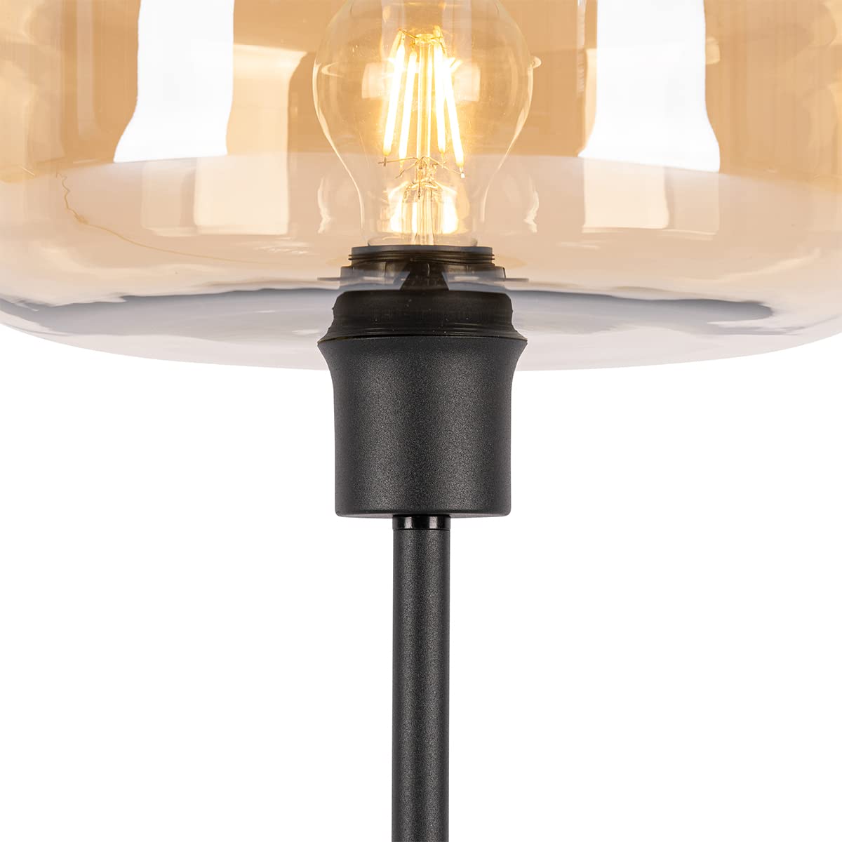 QAZQA Art Déco Lámpara de mesa art déco negra con cristal ámbar - Bizle/Acero Redonda Adecuado para LED Max. 1 x 25 Watt