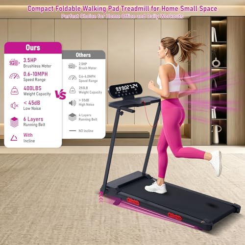 Image of MCRG Compact Treadmill with Handles for Home Small Spaces, 3.5HP Electric Treadmills for Home Exercising, 0.6-10MPH Walking Pad Treadmill with Handle Bar, 400LBS Portable Treadmill with Incline