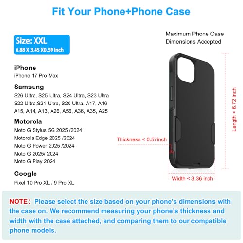 Image of ykooe Cell Phone Pouch Nylon Belt Holster Case Compatible with iPhone 17 Pro Max, Galaxy S25 /S24 /S23 /S22 Ultra A16 A15 A14 A13, Moto G Stylus /Power /Play, Pixel 8 /7 Pro, Black - XXL