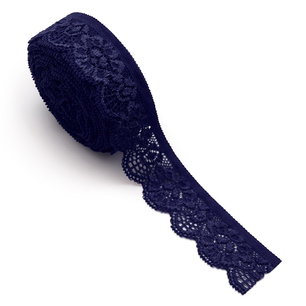 Cinta de encaje decorativa, cinta de ribete de encaje, cinta de encaje para coser, artesanía, decoración, ropa, Azul 100, 10 yardas